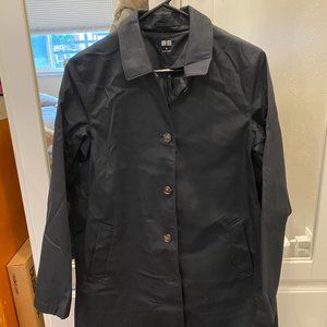 Black Uniqlo rain trench jacket